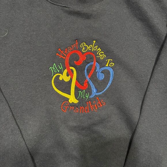 My Heart Belongs To My Grandkids Sweatshirt Unisex Large Navy Cotton Embroidered - Picture 3 of 5